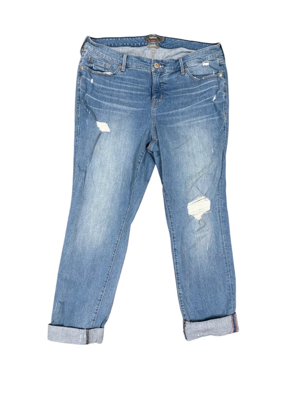 Torrid Boyfriend Straight Jeans 16T Light Wash Distressed Cuffed Stretch
